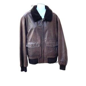 Vintage STRUCTURED Brown Leather A-2 Flight Jacket with Fur Collar – Men’s Large